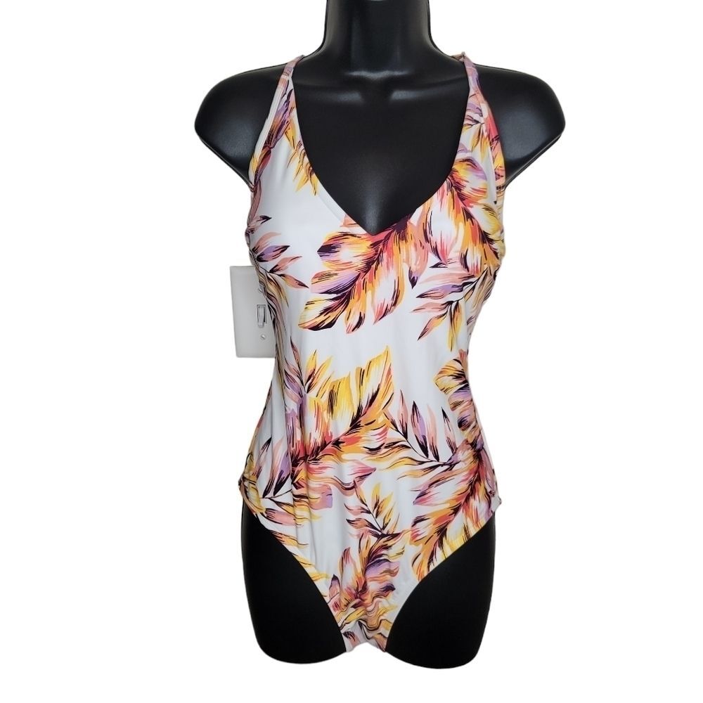 Kona Sol tropical palm leaf one-piece swimsuit size medium